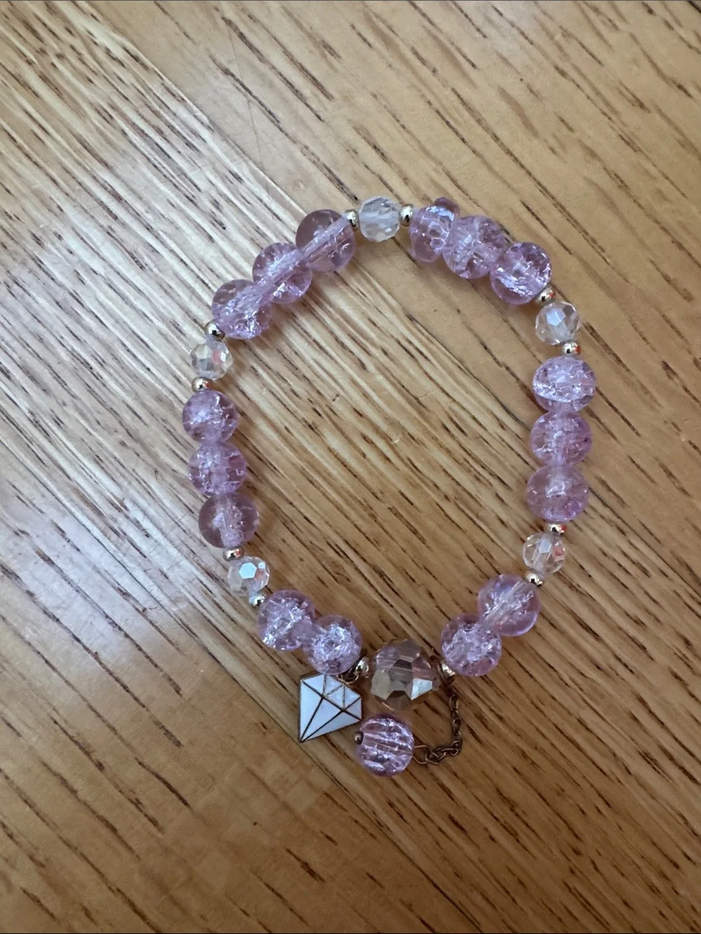 Pink Crystal Beaded Bracelet with Diamond Charm